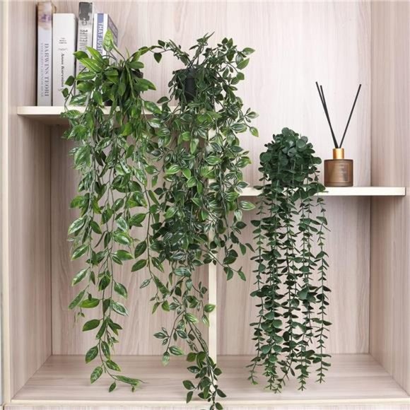 Artificial Hanging Plants 3 Pack Fake Potted Plants for Wall Home Room Office - Picture 3 of 6
